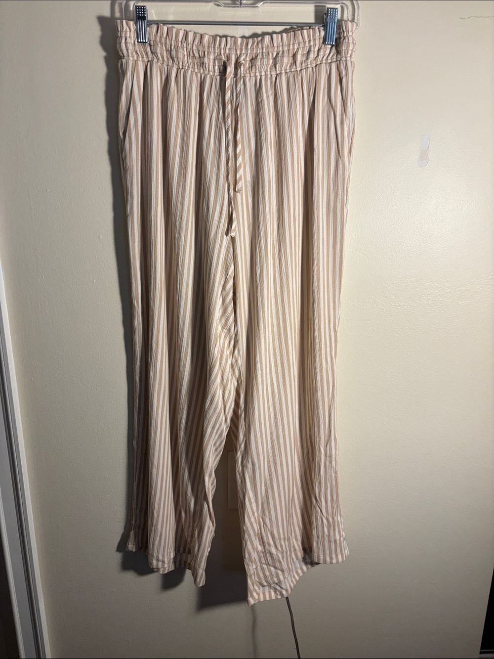 Striped Peach-White Wide Leg Drawstring Pants
